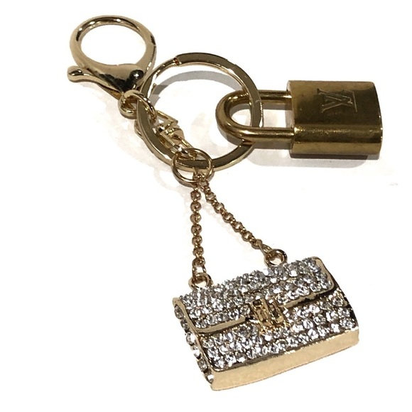 Authentic Louis Vuitton Lock & Key with Rhinestone Bag Charm Keychain Key Holder - Picture 3 of 5